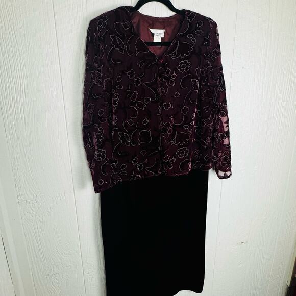 Miss Dorby Vintage Velvet Burnout Velour Midi Cardigan Dress Size XL Petite Red - Picture 10 of 12